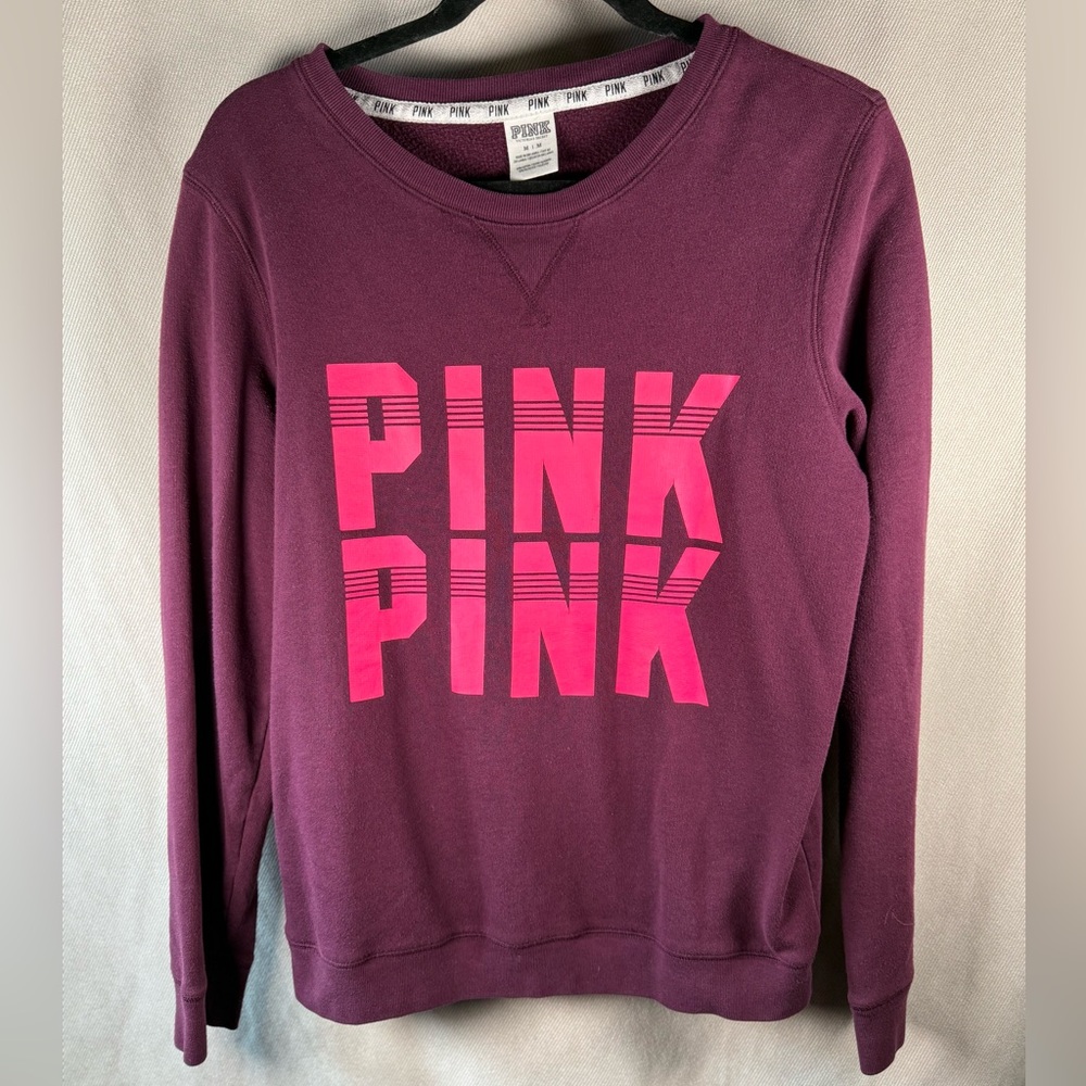 Pink! By Victoria's Secret Pullover Classic Crew Neck - Medium in Burgundy/Plum